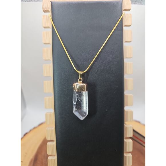 Raw Quartz Crystal Necklace 16in Chain - Picture 5 of 8